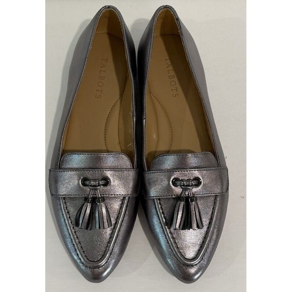Talbots Shoes - Talbots Francesca Tasseled Metallic Leather Driving Flats Shoes Silver Size 8